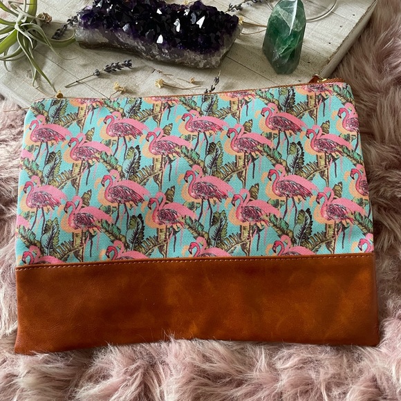 Katherine’s Boutique Handbags - Canvas Flamingo Print And Pleather Clutch